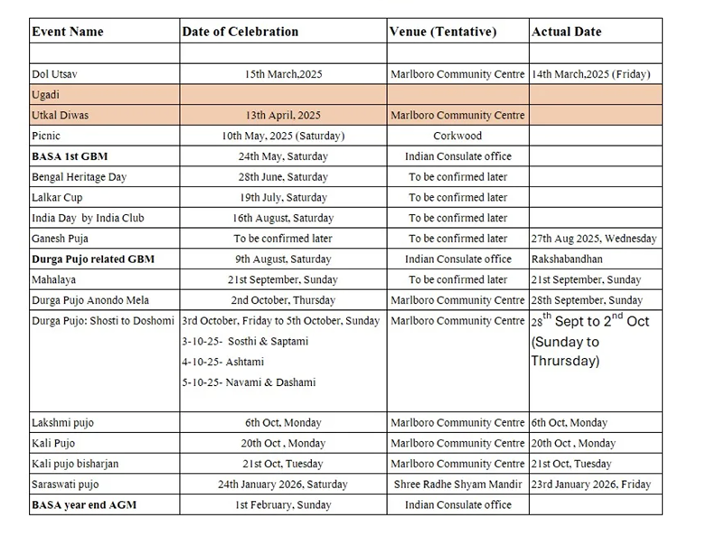 Annual Event Calendar